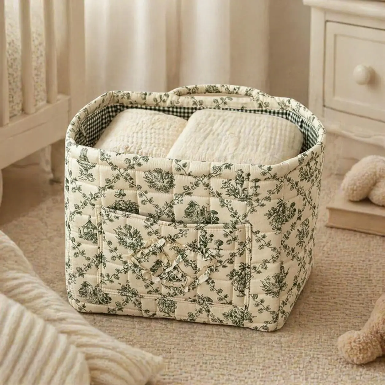 French Vine [Storage Basket] (Green Floral)