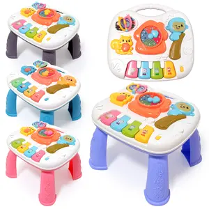 A multifunctional play table, equipped with a steering wheel and music features, designed specifically for animal learning and early education, making it perfect for children. It is available in gray, pink, or blue, and is an excellent gift choice for kid