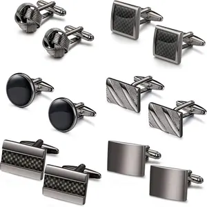 YADOCA Cufflinks for Men Classic Black Cufflink Set Unique Round Square Rectangle Cuff Links for Business Shirt Formal Wedding Tuxedo Groom Suit Accessories Men Present