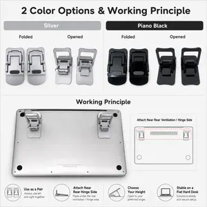 Mini Foldable Laptop Stand, 1 Pair Self-Adhesive Computer Kickstand Riser, Slim Portable Cooling Airflow Holder for Desk, Home Office, School & Travel