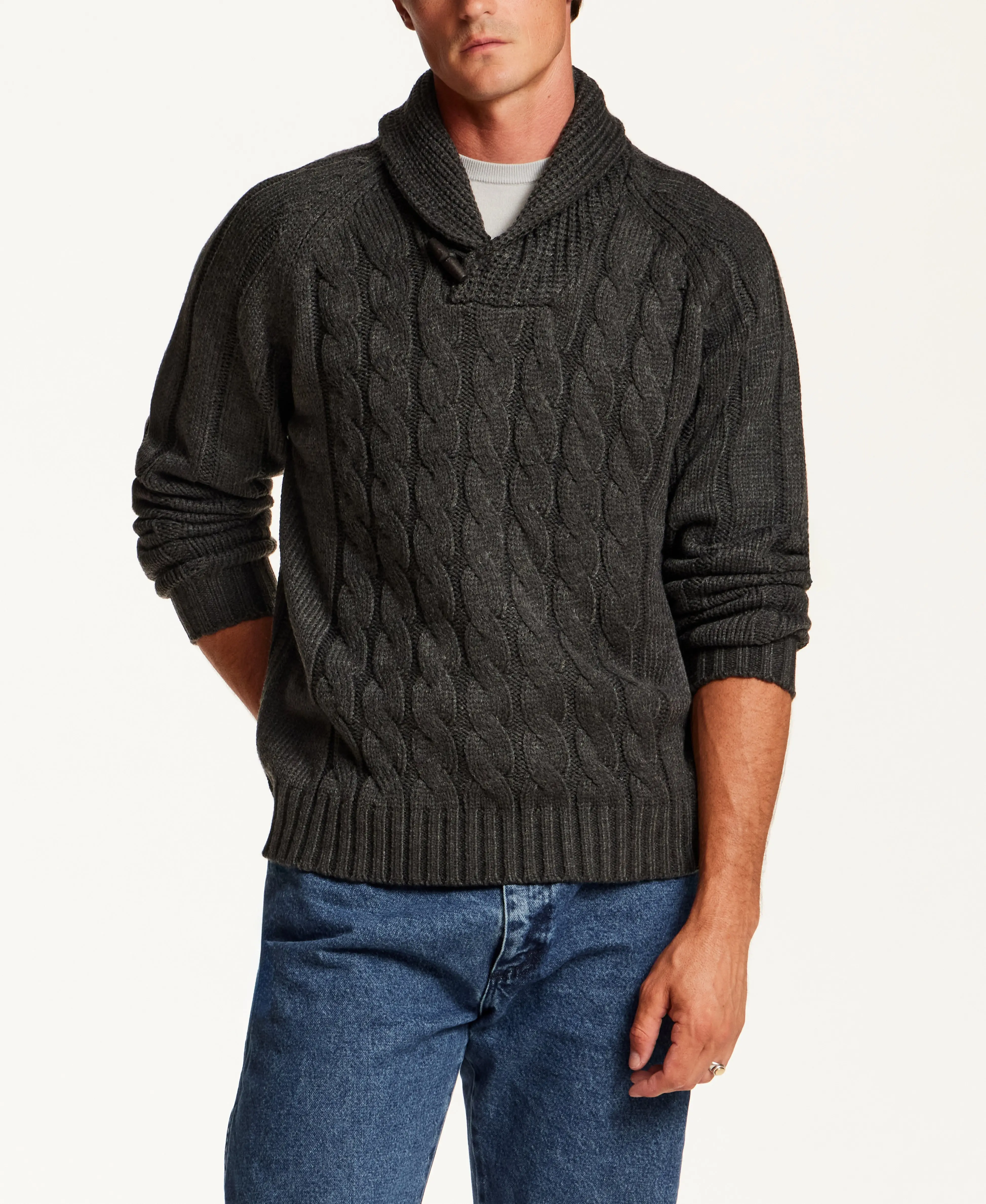 Marled Fisherman Sweater in Charcoal Heather