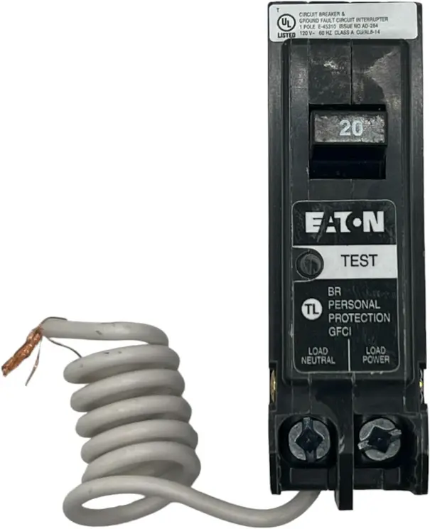 Eaton BRN120GF GFCI Circuit Breaker, 20A Single-Pole, 120V, 10 kAIC, for Kitchens & Bathrooms, with GFCI Safety & Fault Detection