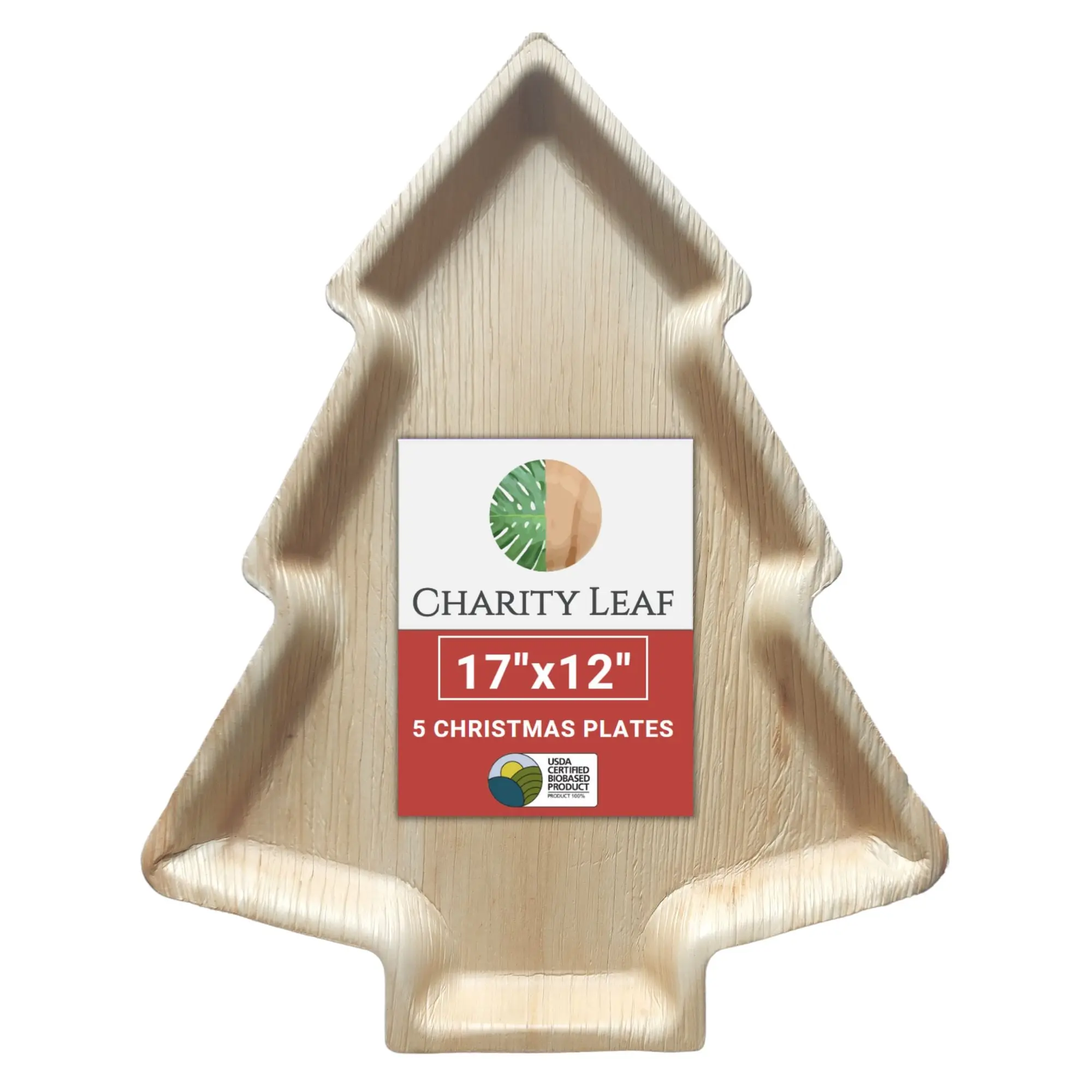 CHARITY LEAF Compostable 17 inch x 12 inch Christmas Palm Tree Charcuterie Plates Like Bamboo Plates | Biodegradable | Eco-Friendly, Microwave & Oven Safe Mini  Plate christmas  tablescape serving  trays