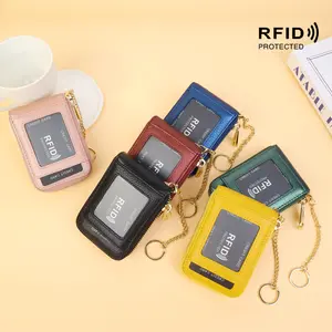 Genuine Leather Zipper Accordion Card Holder, RFID Blocking Card Holder Wallet, Anti-Magnetic Large Capacity ID Card Case, Coin Purse With 12 Card Slots And 2 Cash Pockets, Includes Key Ring