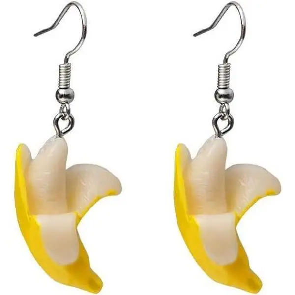 Women's Dainty Drop Earrings - Cute 3D Banana Lifelike Fruit Resin & High Quality Alloy Pendants, Hypoallergenic Female Ear Accessories, Casual Daily Wear Jewelry, 1.8Cm * 3Cm, 4g/Pair