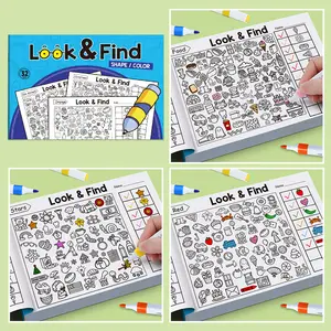 Educational Find-It Game Book, Shape Color Recognition, 32 Pages Focus Training Picture Book, Interactive Pages (blue Version)