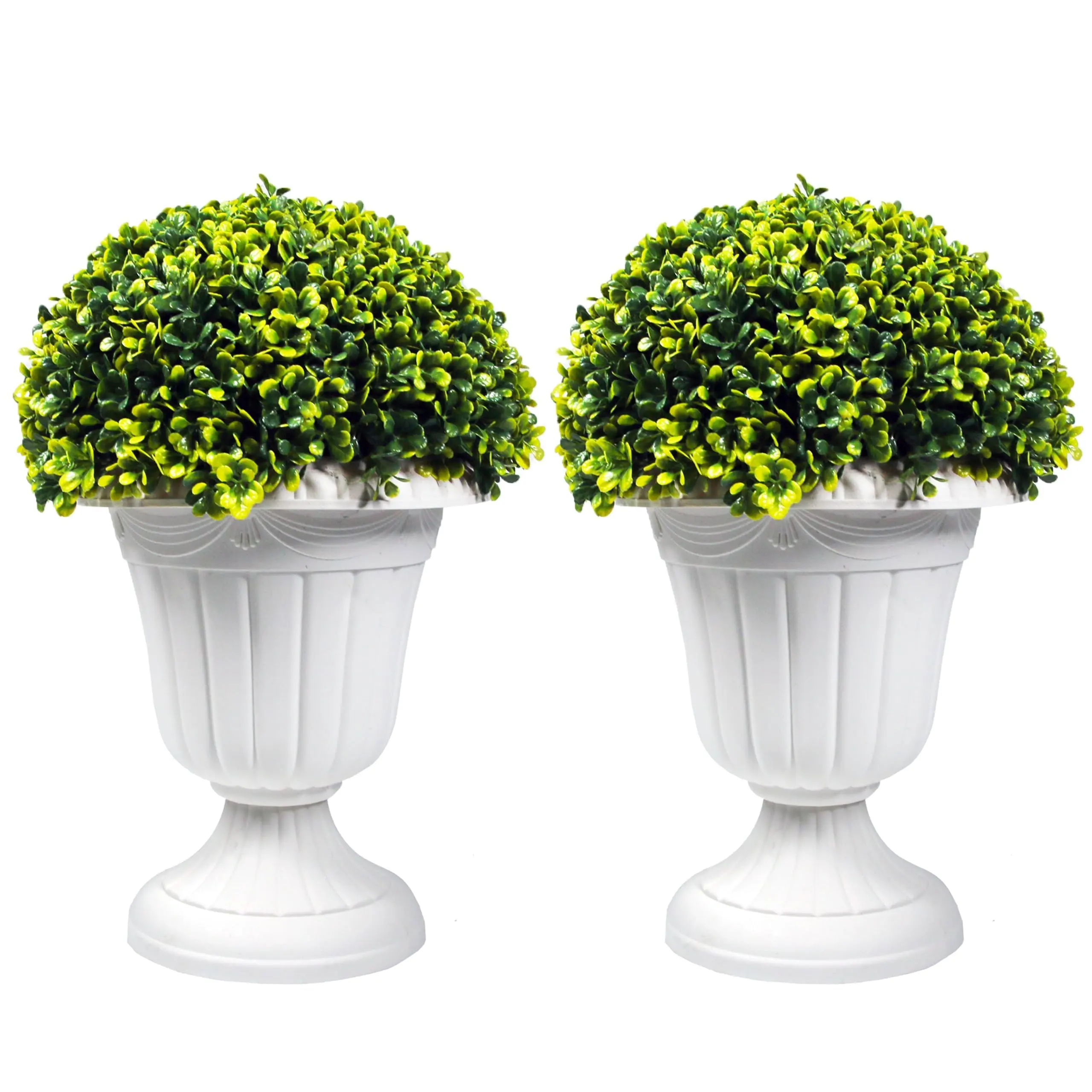 Decorative 2-Piece 17in Round Artificial Plastic Boxwood Ball Tree Set, UV-Resistant Faux Potted Topiary Plants, Home Decor Ornaments for Garden Decorations, Room Accents