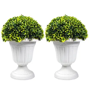 SUNNYGLADE 2 PCS 17" Artificial Plastic Boxwood Ball Tree, Faux Potted Decorative Topiary Plant, UV Resistant Fake Plant in Pot for Home Gate Indoor Outdoor Patio Office Decor Flower Arrangement