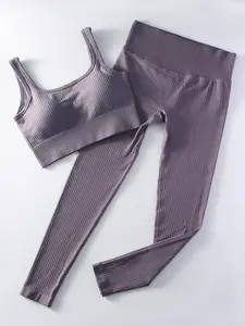 Women's Solid Color Crop Tank Top & Leggings Tracksuit Set, High Stretch Comfortable Breathable Sleeveless Crop Top & Skinny Pants Two-Piece Outfits