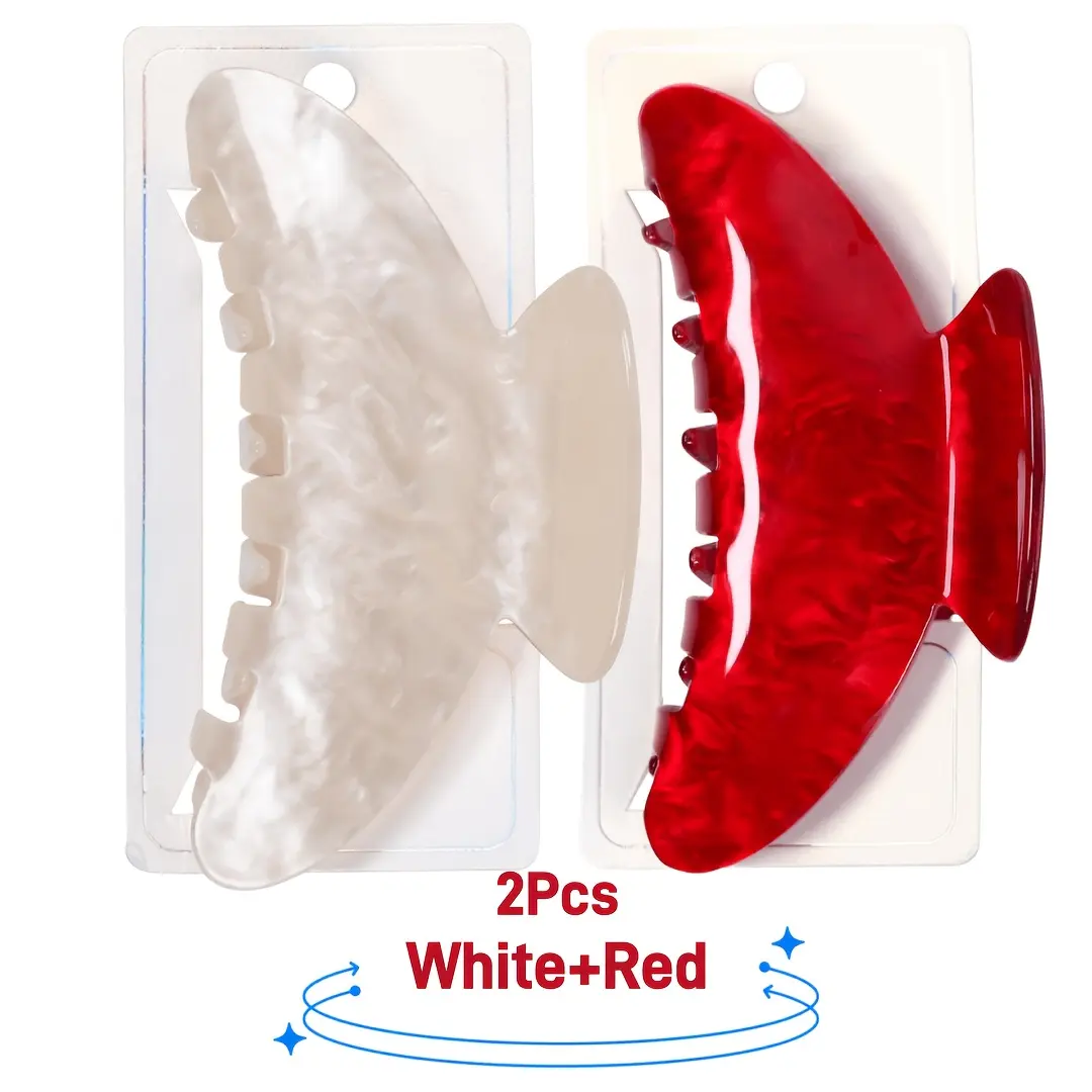 Women's 2pcs 4.13" Durable Acetate Claw Clips, Strong Hold Non-Slip Butterfly Jaw Clips, All Seasons Daily Wear Hair Accessories for Long Thick Hair (Red&White)