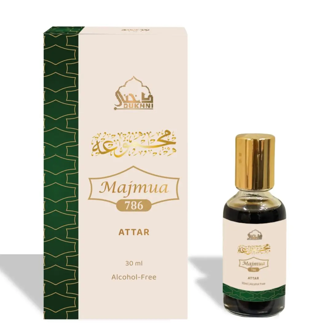 Dukhni Majmua 786 Arabic Attar Oil Roll-On Bottle - 30ml Earthy Vetiver Scent with Sandalwood, Rose, Musk Notes, Long-Lasting, Vegan, Cruelty-Free, Alcohol-Free EDP, Contains Neither Alcohol, Adults Unisex Ramadan Fragrance