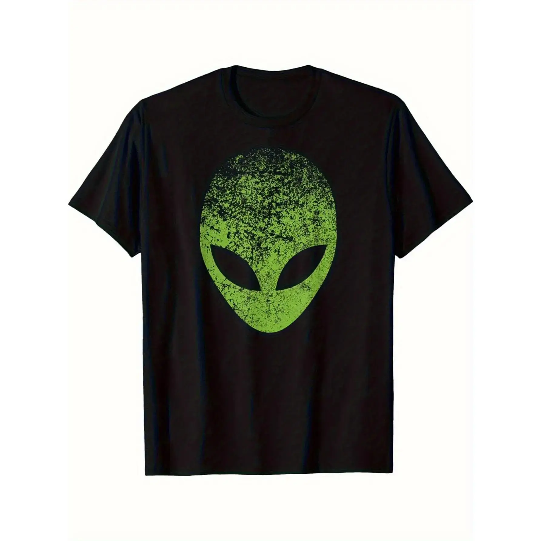 Men'S Alien Head Pattern T-Shirt - Black with Neon Green Alien Face, 51st Area Roswell UFO Propulsion Theory Shirt - Essential for Science Fiction and Comic Conventions - Casual Style, Retro Print Top, Comfortable Fit-DK.X