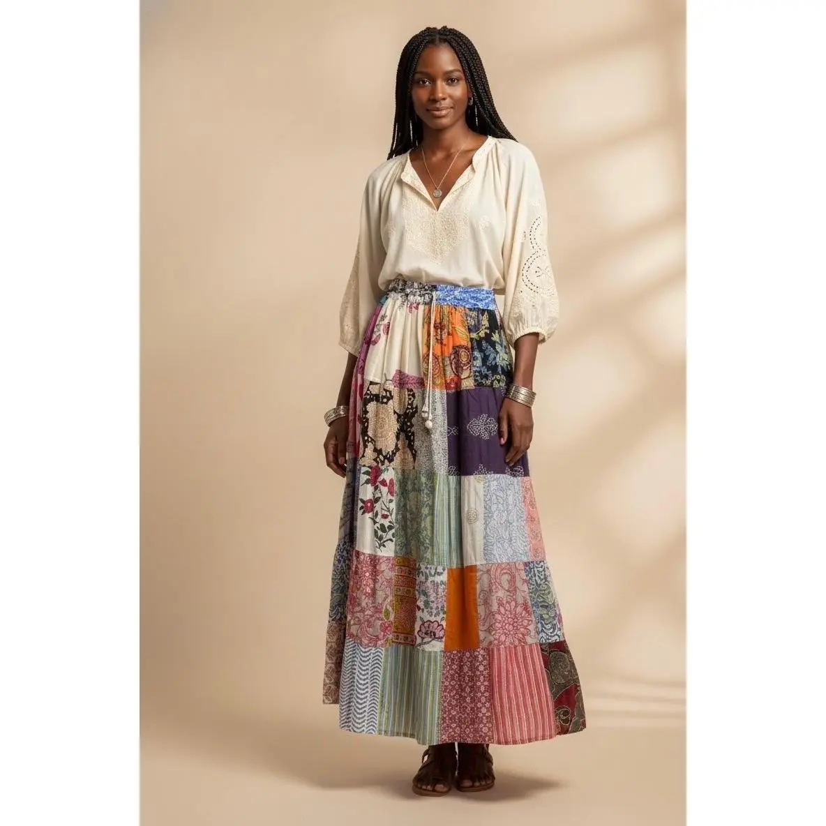 Women's Boho Patchwork Maxi Skirt, Women's Long Bohemian Skirt, Hippie Festival Skirt, Cottagecore Clothing, Vintage Style Gift