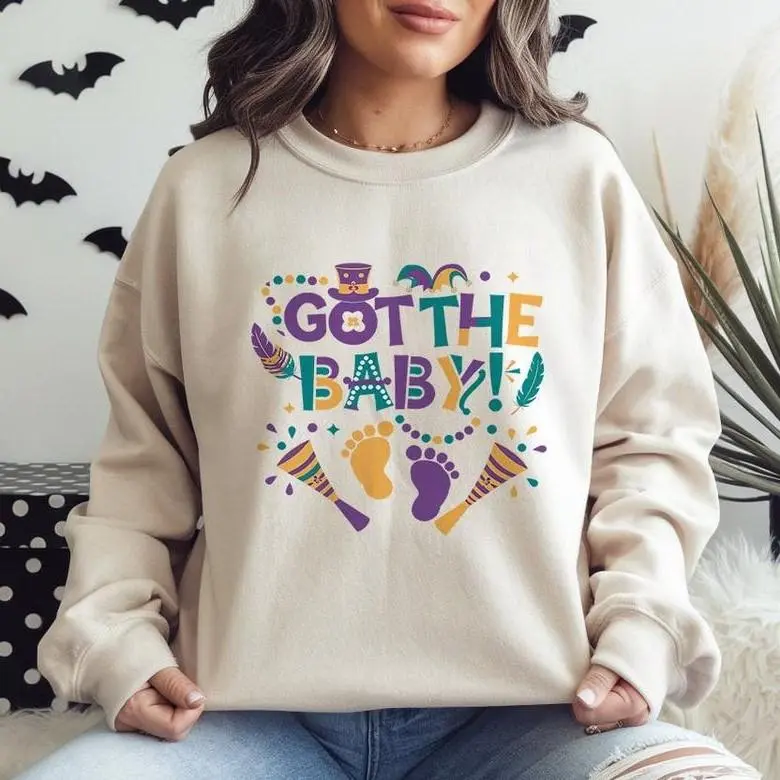 Mardi Gras Pregnancy Announcement T-Shirt, I Got The Baby Maternity Sweatshirt, Mardi Gras Pregnancy Hoodie, Baby Announcement, King Cake Tee