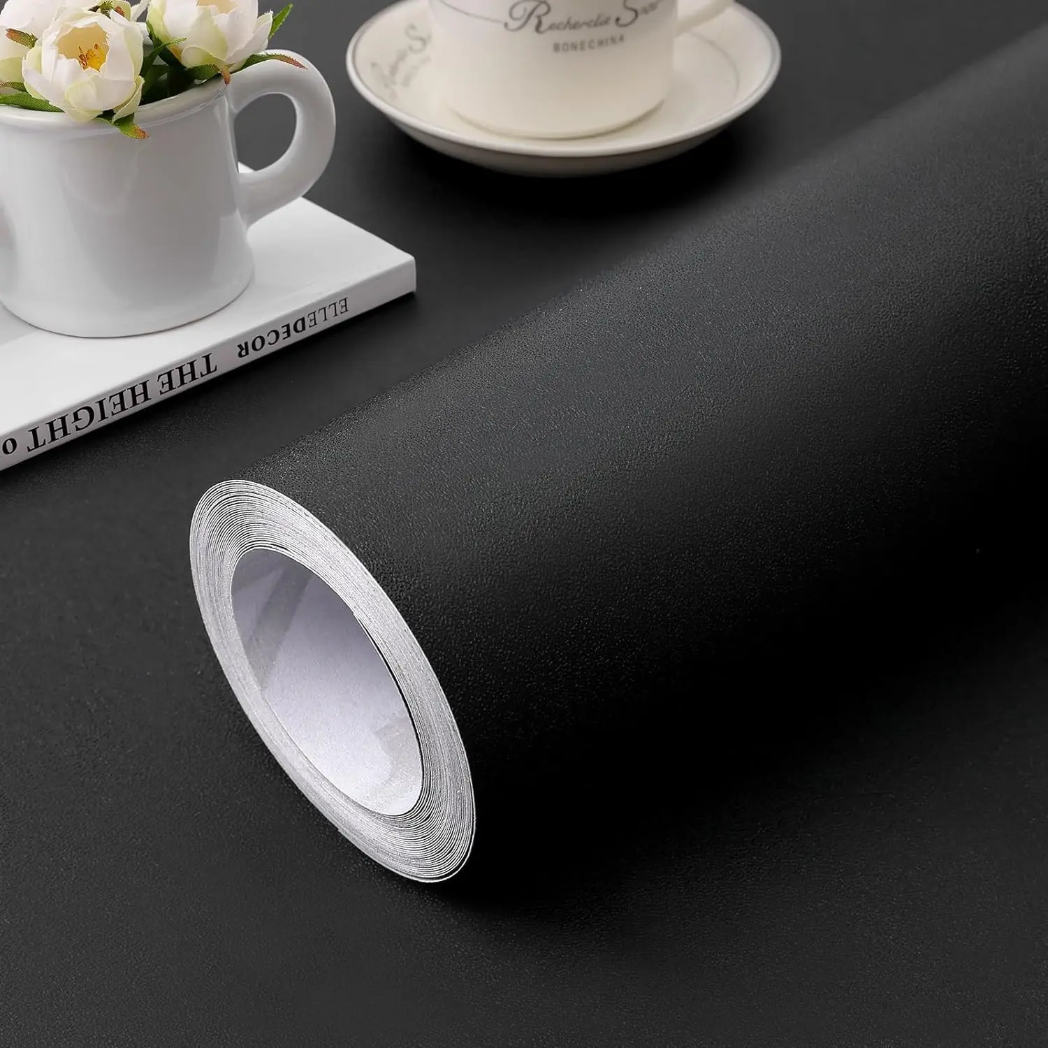 Black Peel & Stick Wallpaper – 15.7"x118" Self-Adhesive Vinyl for Cabinets & Walls