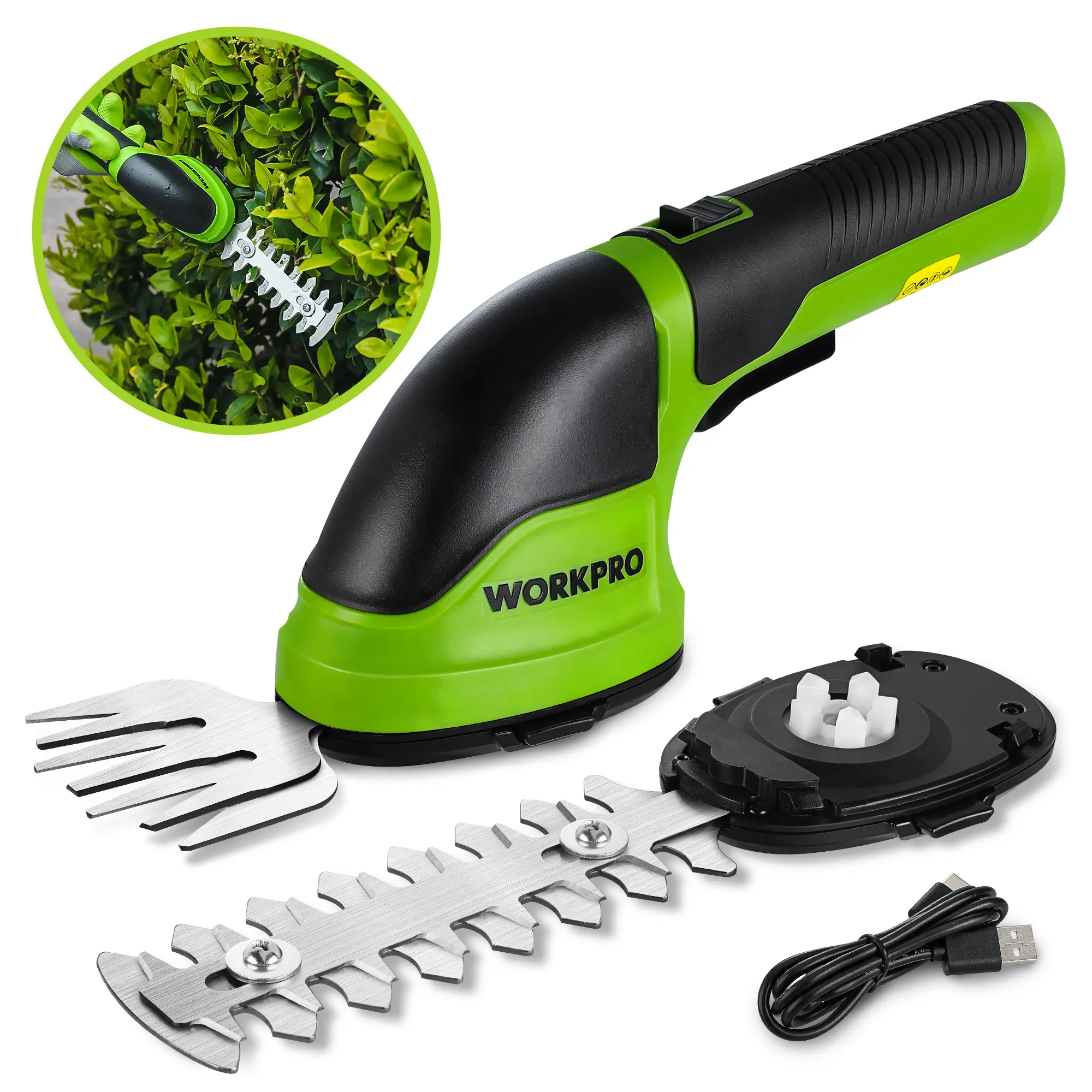 #fathersdaygift WORKPRO Cordless Grass Shear & Shrubbery Trimmer - 2 in 1 3.6V Handheld Hedge Trimmer Electric Grass Trimmer Hedge Shears/Grass Cutter Rechargeable Lithium-Ion Battery and Type-C Cable Included (White)