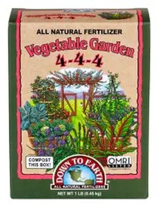 Down to Earth Vegetable Garden 4-4-4 Fertilizer - All Natural Mix for Spring Veggies & Summer Tomatoes-1lb box