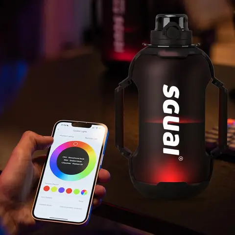 Cool Springtok Sports Water Bottles 44oz with Tritan Finish, Built-in Straw, Unique Smart Water Cup with LED Light, Dual-Handle & App Control - Fun