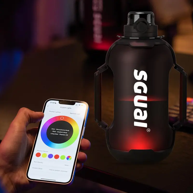 Cool Springtok Sports Water Bottles 44oz with Tritan Finish, Built-in Straw, Unique Smart Water Cup with LED Light, Dual-Handle & App Control - Fun