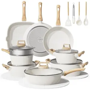 24 count Pots and Pans Set Non Stick,Ceramic Cookware Set with Titanium-Reinforced Nonstick Coating,Long-Lasting,-Free,Induction Compatible,Full Kitchen Set with 3 Stock Pots for Family Cooking