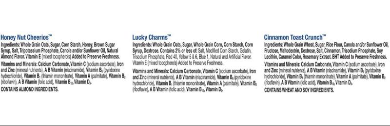 Cereal Cups Variety Pack 12 pk Includes Honey Nut Cheerios Lucky Charms & Cinnamon Toast Crunch