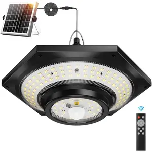 Solar Indoor Outdoor Shed Light with 4000LM, Upgrade 228 LED Solar Pendant Light Daytime  with 3 Color Temperature Remote Control Motion Sensors for Gazebo,Shed, Garage, Barn