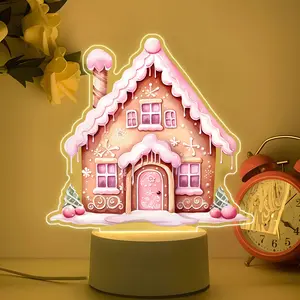 Acrylic LED Night Light, Gingerbread House, Christmas Theme, USB Powered, Warm Light, Button Control, Perfect for Bedroom Decor