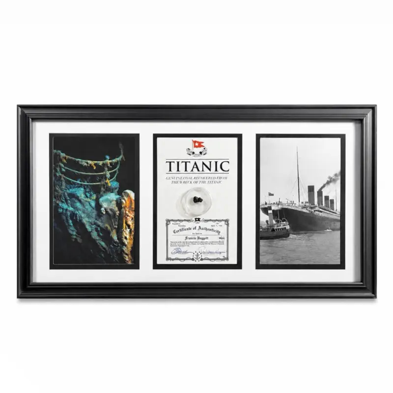 RMS Titanic Coal Artifact | Framed Display 15x8 inch | Genuine Coal Artifact Recovered from the Wreck of Titanic | w/ Certificate of Authenticity
