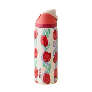Owala FreeSip 32oz Tulip Bouquet Floral Bottle | Red Tulip Leakproof Stainless Steel Insulated Water Bottle | Cute Spring Gift Cup