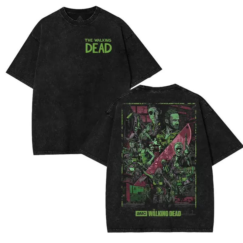The Walking Dead Washed Tee Heavyweight Cotton T-shirt Tanktop for Game Movies Fans, Graphic Tees, Perfect Gift for Fans Fabric Seamless