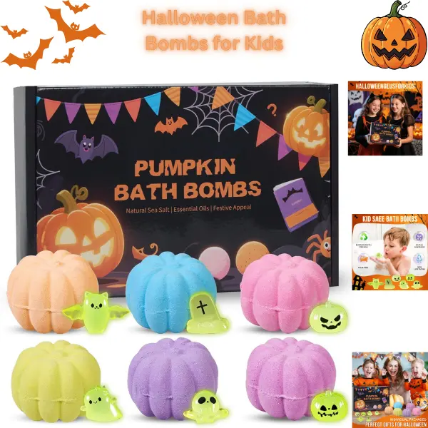 Halloween Bath Bombs for Kids: Pumpkin Bath Bomb Gift Set with Glow-in-the-Dark Surprise Mini Toys Inside | Moisturizing Fizzy Bath Bombs, Halloween Party Favors, Trick-or-Treat Gifts & Spa Fun