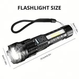Telescopic Zoom LED Flashlight - IPX4 Waterproof Camping Light, 3 Modes Main Light + Side Lamp, Rechargeable Portable Torch for Hiking Emergency Outdoor Gear
