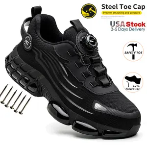 Rotary Buckle Work Boots Safety Steel Toe Shoes Men Breathable Safety Shoes Indestructible Shoes Puncture-Proof Work Sneakers