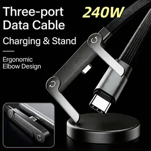 Invisible Stand Charging Cable with Stand, 240w Super Fast Charge Dual-In-One Charger and Phone Stand, Compatible iPhone Samsung TV Pe-C