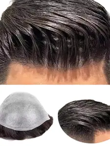 PU Skin Toupee for Men topper wig European Human Hair Pieces for mens 10x8" base size V loop PU thin Skin hair replacement system man hairs prosthesis units for men Human Hair Wigs