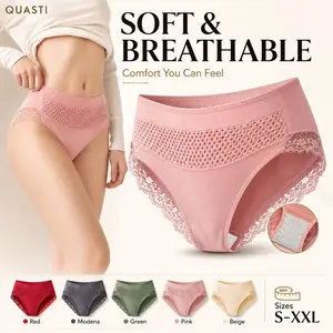 QUASTI 5-Pack Women’s Lace Seamless Panties – Mid Waist Butt Lifting Soft Breathable Underwear, Elegant Stretch Lace Triangle Briefs (S–XXL)