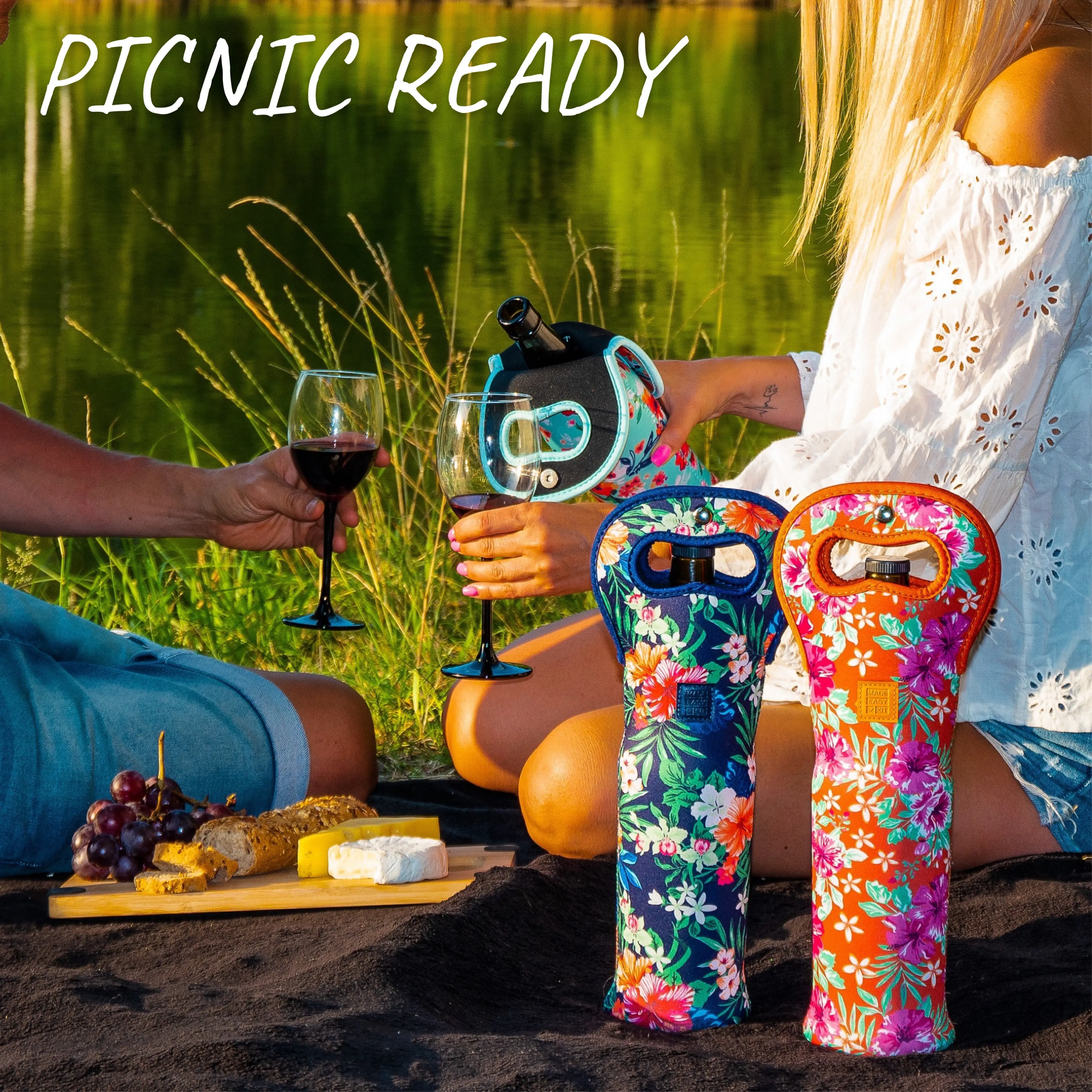 Made Easy Kit Insulated Wine Tote - Neoprene Wine Carrier Bag with Magnetic Handle Clasp - Wine Bottle Protective Travel Bag - Perfect for Gifting Travel or Gift Bag - Set of 3