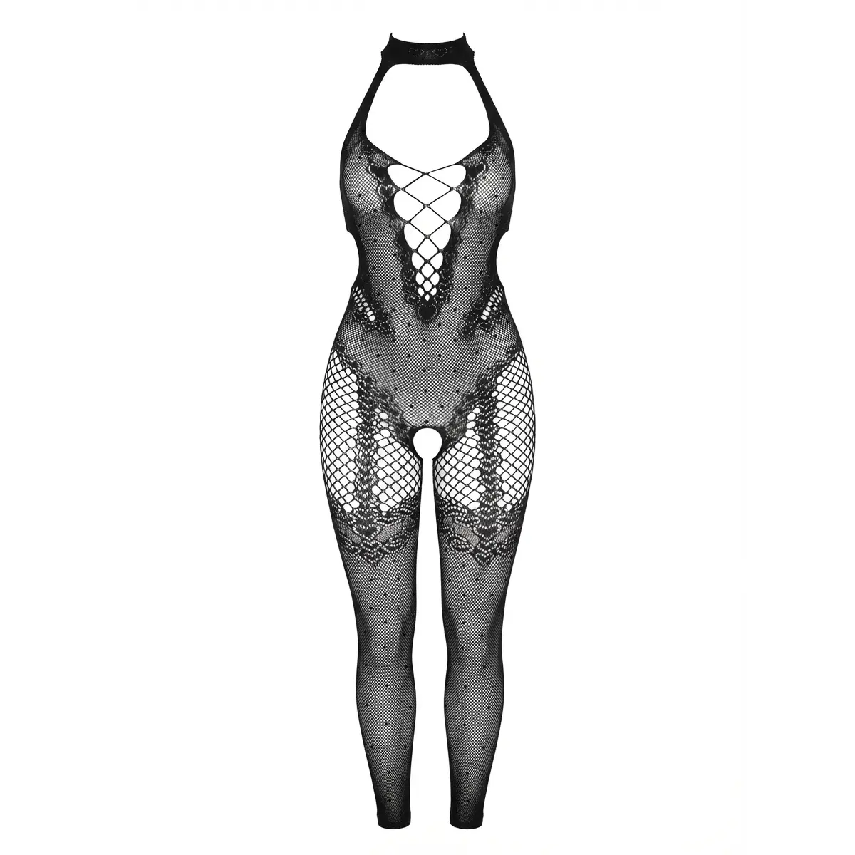 Leg Avenue In The Mood Crotchless Bodystocking - Sexy Gothic Y2K Mesh  Lingerie with Heart Accents & Cut-Out Details for Women