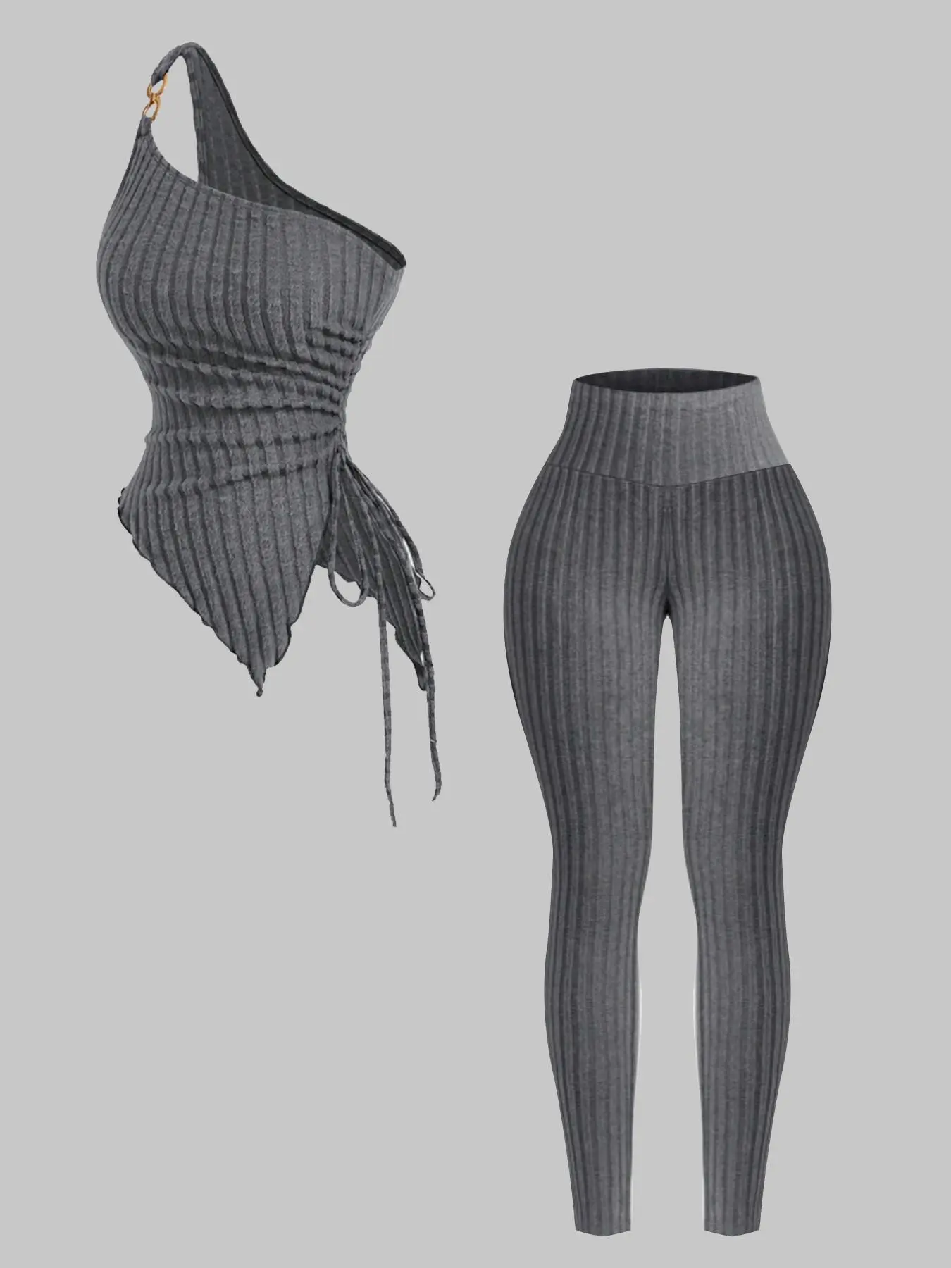 Two-Piece Set Women's Solid Ribbed Crop Tank Top & Skinny Pants, Fitted Clothing Set, Casual Fashion Cozy for Daily Outdoor Wear, Ladies Clothes for Summer, Suits