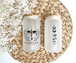 Fantasy Book Lover Glass Cup with Lid and Straw 16 oz, Fourth Iced Coffee Cup, Wing Glass Tumbler, Romantasy Stylish Mug