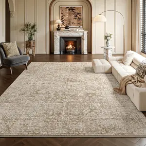 Off-white Bohemian-style living room rug; a large, exquisitely patterned rug made of faux cashmere material. Soft and comfortable, slip-resistant and durable, machine washable, suitable for living rooms, bedrooms, kitchens, entryway mats, and home decor.
