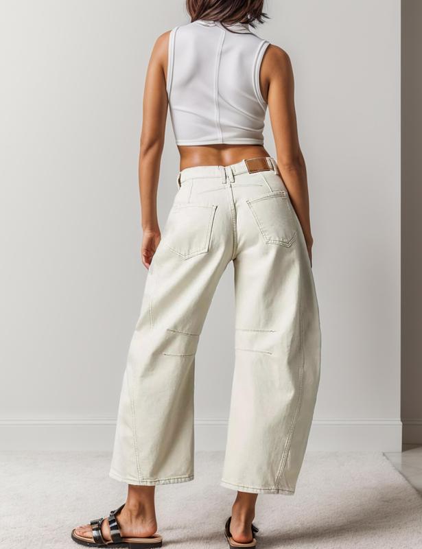 Naeduo Women's Baggy Boyfriend Jeans Vintage Wide Leg Mid Rise Barrel Denim Ankle Pants with Side & Back Pockets Comfortable Breathable Fabric for Autumn Streetwear