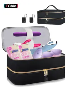 Storage Locking Bag 13.2IN Tier Portable Ditty Travel Box Discreet Lockable Adult Toy Organizer Case with 2 Password Locks, Foldabl Lockable Adult Toy Organizer for Discreet Storage Privacy Protection Lockable Storage Boxes
