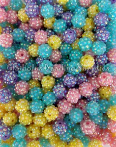 12mm Easter Mixed Beads, Rhinestone, Random Mixed Colors, Resin Beads, Loose, 0.47 inches, Chunky, Gumball, Bunny Theme, Egg Season, Happy Easter