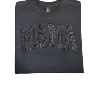 Mama Black glitter embroidered T-shirt Tshirt Tops Casual