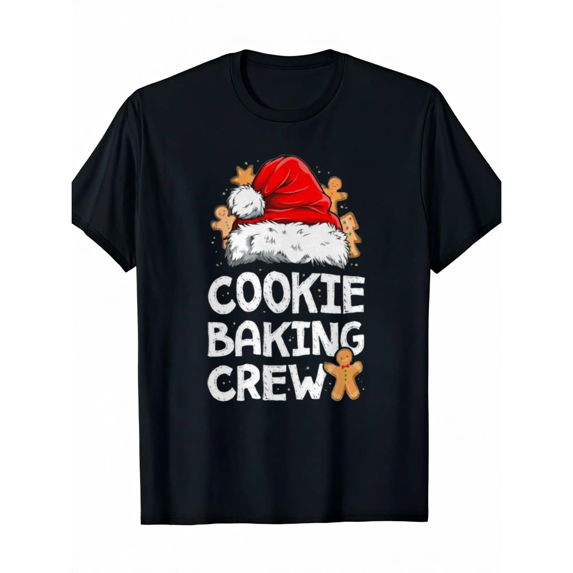 Christmas Santa Family Gingerbread Team Cookie Baking Crew Neck T-Shirt 100% Cotton Funny Holiday Print Tee for Men Festive Xmas Outfit