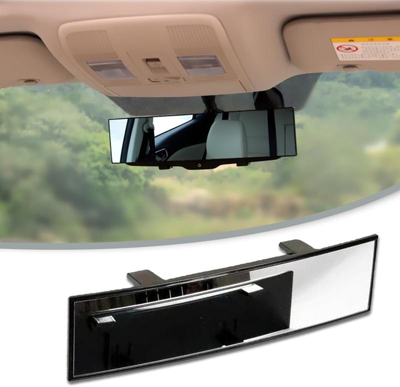 Universal 12 Inch Rear View Mirror Clip On Panoramic HD Anti Glare Wide Angle Reduce Blind Spot for Cars SUVs Trucks Vehicles