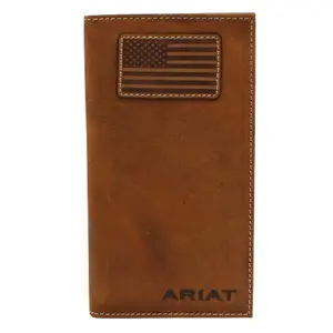 A3548344 Ariat Men's Logo Flag Patch Brown Rodeo Wallet