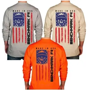 Benchmark FR Skull Flag Flame Resistant Long Sleeve Tee, Mens Pullover Printed Shirt, Menswear Graphic Hoodie, Unisex Tshirt