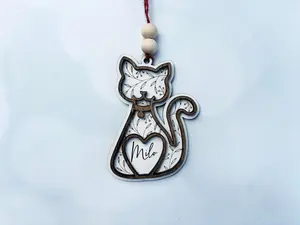 Personalized Cat Ornament | Custom Pet Name or “Merry Catmas” | Layered Wood Christmas Ornament